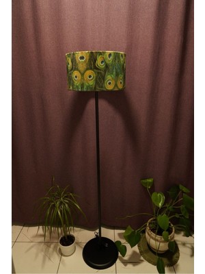 Allians Yeşil Kuş Gözü Kumaş Lambader, Ayaklı ve Şık Dekoratif Aydınlatma