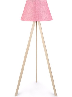 Allians Ahşap Üç Ayaklı Tripod Lambader, Pembe Kumaş, Modern ve Şık Tasarım