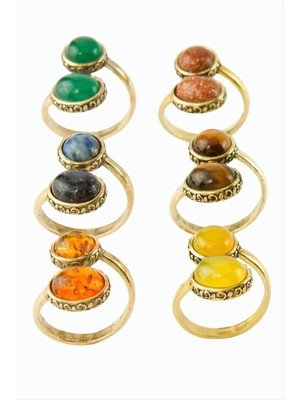 SiHako Oval Yuvarlak Doğaltaşlı Otantik Yüzük