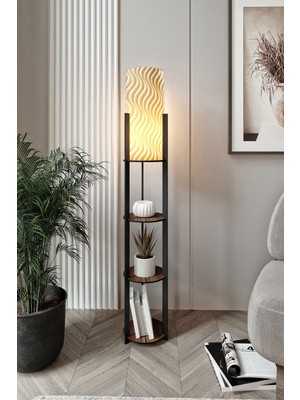 Allians Modern Yuvarlak Ahşap Raflı Sun Lambader ile Şık Aydınlatma