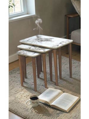 Msy Home Venüs Modern 3’lü Zigon,orta,yan Sehpa – Mdf Iç Içe Geçen Pratik Sehpa Seti
