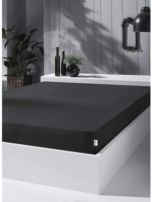 Storemax Uslucanmarketplace Kobe Home Örme Penye Lastikli Çarşaf, Çift Kişilik, Siyah, %100 Pamuk 130 G/m2