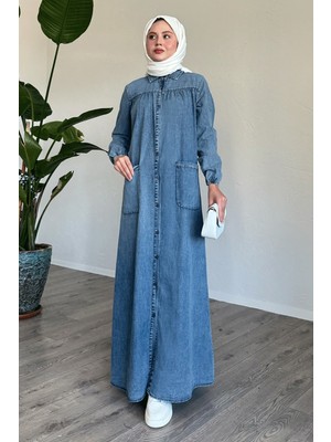 inStyle Mayra Robalı Cepli Kot Elbise - Buz Mavisi