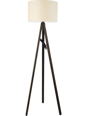 Allians Rustik Ahşap 3 Ayak Tripod Lambader, Yeşil Silindir Şapka Tasarımı