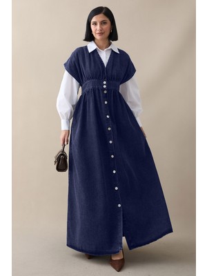 inStyle V Yaka Lacivert Kot Elbise
