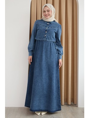 inStyle Kot Elbiseli Ceketli Beli Bağlamalı Mavi Takım