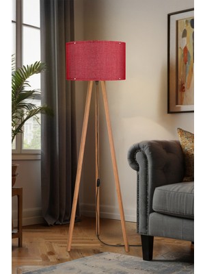 Allians Kırmızı Lambader Abajur Üç Ayaklı Tripod Kumaş Tasarımı