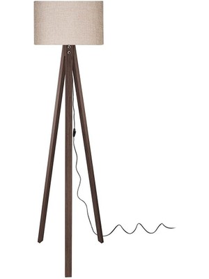 Allians Şık Yuvarlak Başlıklı Ahşap Lambader Bej Kahve Modern Dekorasyon