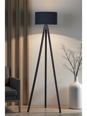 Allians Modern Ahşap Gövdeli Siyah Ayaklı Şık Lambader