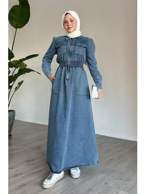 inStyle Beli Gipeli Cepli Mavi Kot Elbise