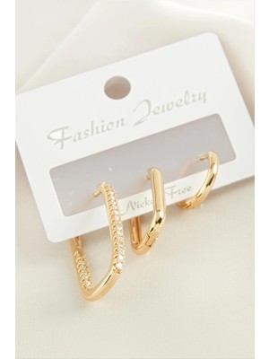 SiHako 3 Adet Oval Zirkon Taşlı Küpe