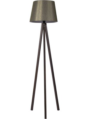 Allians Şık Ahşap Üç Ayaklı Konik Başlıklı Yeşil Kahverengi Lambader