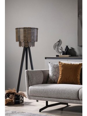 Allians Ahşap Salkım Lambader, Kilim Desenli, Koyu Kahve Ayak, Şık ve Modern Dekor