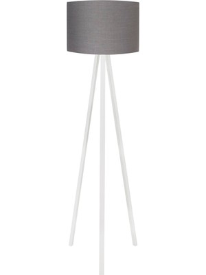 Allians Şık Üç Ayaklı Yuvarlak Kumaş Lambader, Füme ve Beyaz Detaylar