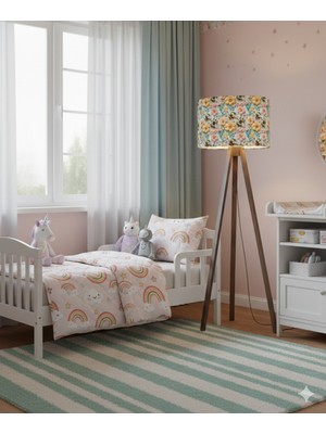 Allians Çiçek ve Arı Desenli Masif Ayaklı Kumaş Tripod Lambader