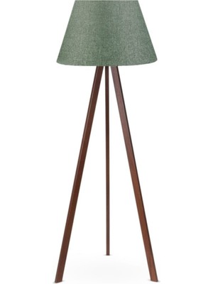 Allians Tripod Ahşap Gövdeli Yeşil Lambader, Haki Başlık, Şık ve Modern Tasarım