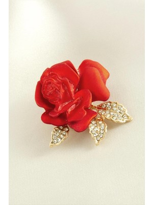 SiHako Gül Mineli Taşlı Broş