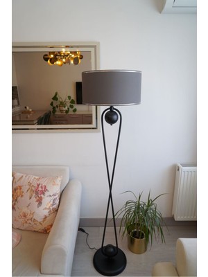 Allians Modern Siyah Silindir Ayaklı Füme Krom Detaylı Abajur
