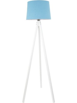 Allians Rustik Ahşap 3 Ayak Beyaz Tripod Lambader, Turkuaz Konik Şapka Tasarımı
