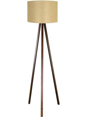 Allians Şık 3 Ayaklı Ahşap Lamba Yuvarlak Başlık Kum Beji Kahve