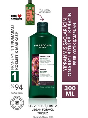 Yves Rocher Onarıcı Bitkisel Keratin Prebiyotik Şampuan 300 ml Tuzsuz Vegan Yıpranmış Saçlar İçin Besleyici Etki