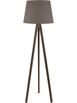 Allians Şık Ahşap Ayaklı Kumaş Lambader, Antrasit ve Kahverengi Detaylar