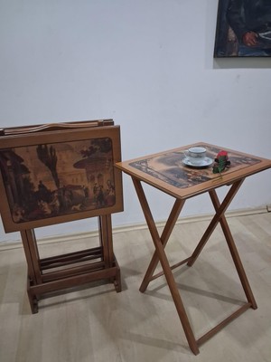 Bengi Ankara Mobilya Zigon Çanta 90637 Resimli Büyük Model Parlak Ceviz Lake Kayın Ayak El Yapım