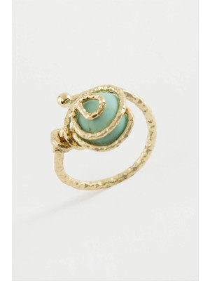 SiHako Çiçek Turkuaz Taşlı Metal Yüzük