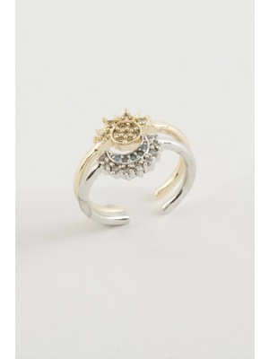 SiHako Güneş Hilal Zirkon Taşlı Yüzük 2 Adet