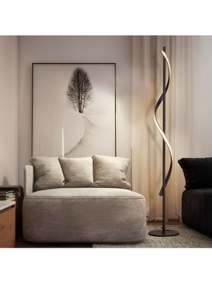 Allians Şık Dalgalı LED Lambader, Burgu Ayak, Siyah, 4000K Gün Işığı Işıklandırma