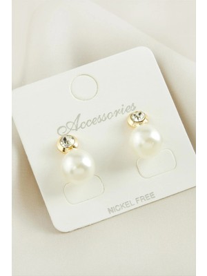 SiHako Yuvarlak Inci Taşlı Küpe