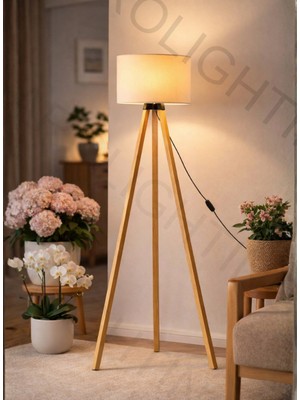 Allians Şık Ahşap 3 Ayaklı Modern Lambader, Ev Dekorasyonu Için Harika Seçim