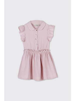 Panço Kız Bebek Fırfır Detaylı Müslin Pembe Elbise
