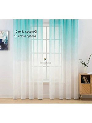 Farbateks Mint Yeşili Tül Perde Degrade Renk Üsten Renk Geçişli  2kat Pileli Tül Perde