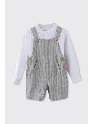 Panço Erkek Bebek Çizgili Hakim Yaka Gömleklil Ekru 2'li Takım