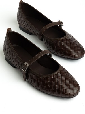 Senzora Kahve Cilt Kadın Örgü Detaylı Günlük Babet