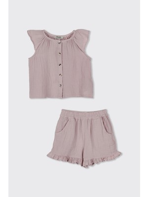 Panço Kız Bebek Müslin Pembe 2'li Takım