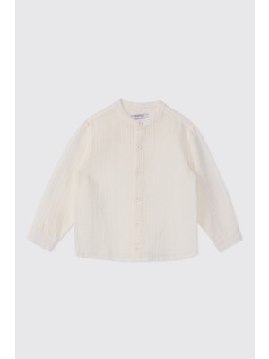 Panço Erkek Bebek Uzun Kollu Müslin Beyaz Gömlek