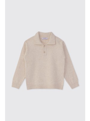 Panço Erkek Bebek Yakalı Triko Bej Kazak