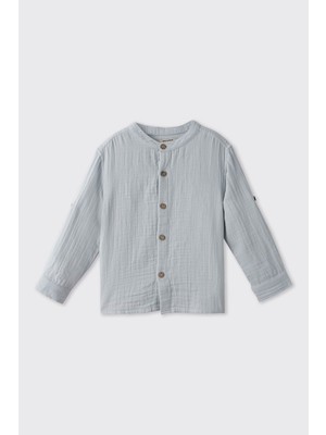 Panço Erkek Bebek Uzun Kollu Hakim Yaka Mavi Gömlek
