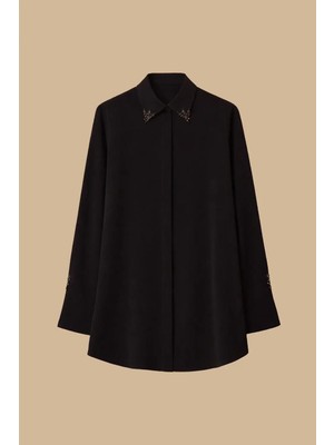 Seçil Kadın Taş Detaylı Gömlek - Siyah