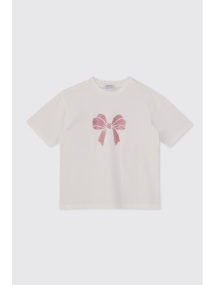 Panço Kız Çocuk Kısa Kollu Ekru Tişört