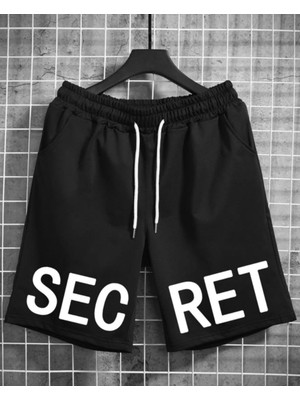 Punix Punıx Büyük Beden Secret Baskılı Ter Tutmayan Pamuk Dokuma Yazlık Erkek Battal Siyah Şort