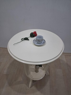 Bengi Ankara Mobilya Fiskos Sehpa 90638 3 Ayak Çiçeklik Sehpa Parlak Krem Lake Çift Kat Ahşap Mdf Tabla