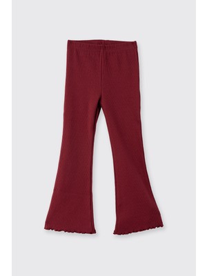 Panço Kız Çocuk Bordo Bol Paça Tayt Yüksek Bel Günlük Kullanım İçin Rahat Örme Kumaş