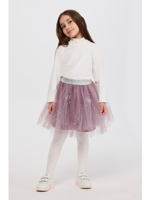 Panço Kız Çocuk Pul Nakışlı Mor Tütü Etek