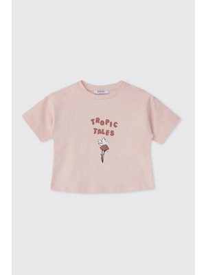 Panço Kız Bebek Baskılı Kısa Kollu Pembe Tişört