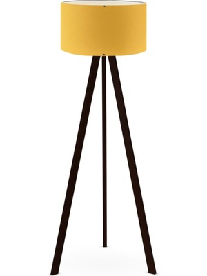 Allians Modern Ahşap Ayaklı Köşe Lambası, Sarı Kumaş, Şık ve Şık Dekorasyon