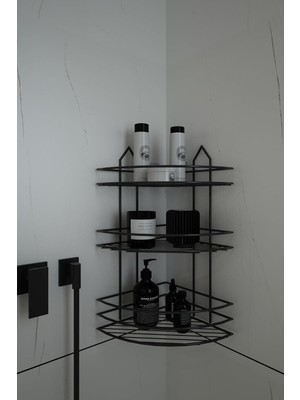 Storemax Uslucanmarketplace Siyah Paslanmaz 3 Katlı Köşe Banyo Şampuanlık Süngerlik Duş Rafı EK03