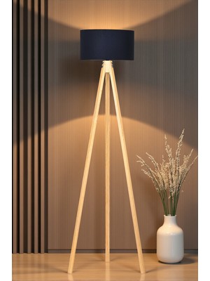 Allians Modern Siyah Ahşap Ayaklı Lambader, Şık ve Fonksiyonel Aydınlatma